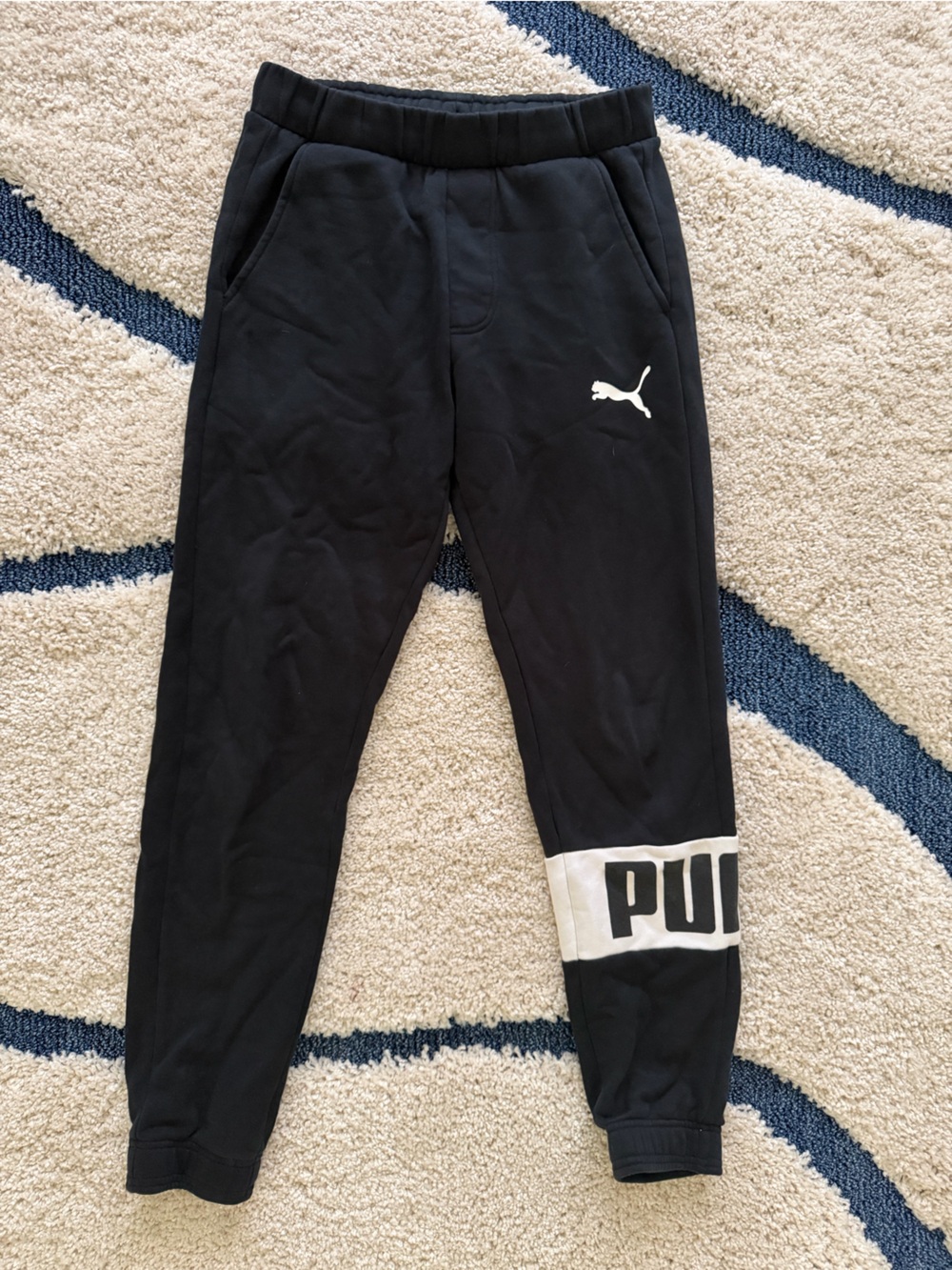 Puma Black Sweat Joggers with White Logo Panel